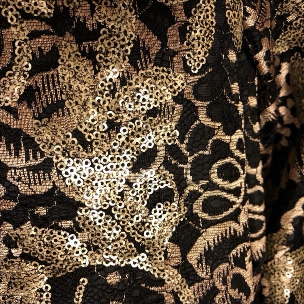 Calvin Klein Black Gold Sequin Hi Low Formal Sleeveless Evening Gown Pockets 6 - Picture 8 of 14